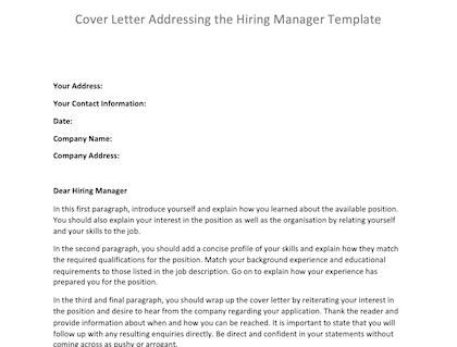 cover letter address hiring manager