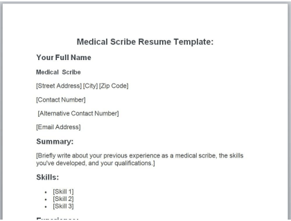 medical scribe resume skills
