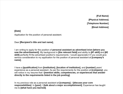 Personal Assistant Cover Letter Template Included