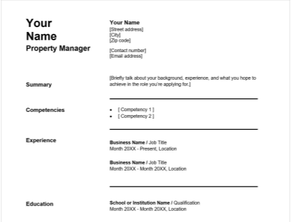 Property Manger Resume Guide Free Template