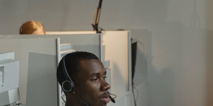 PBX operator talking on a headset