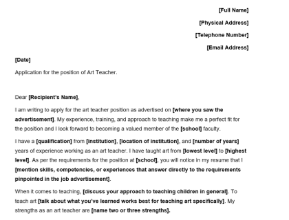 Art Teacher Cover Letter   Betterteam Art Teacher Cover Letter Template 420x320 20201127 