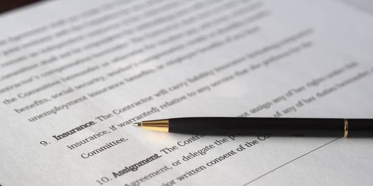 Pen on an employment contract