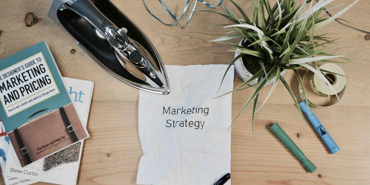 A sheet of paper with "Marketing Strategy" printed on it.