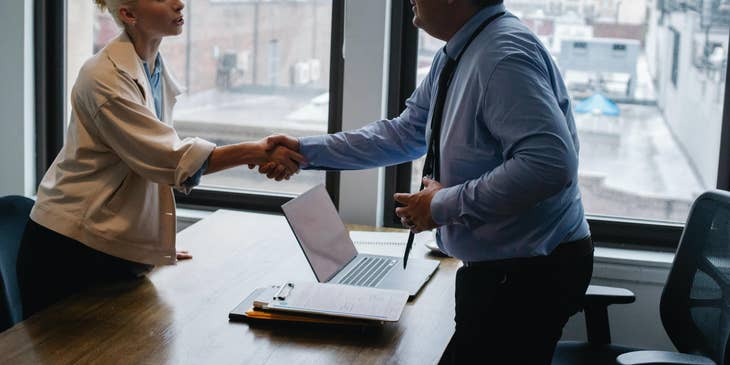 A national account manager meeting with a client.