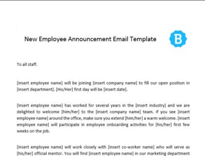 New Employee Announcement Email Template