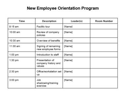 new employee orientation agenda template