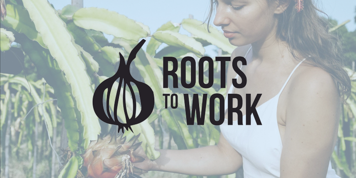 Roots to Work logo.