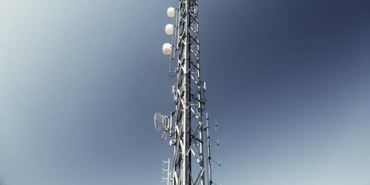 A telecommunications tower that a telecommunications specialist would work on