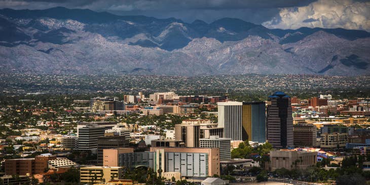 Tucson with mountains in the background.