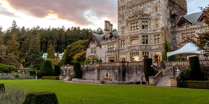 A stone castle in Victoria, British Columbia.