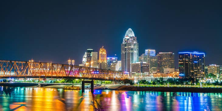 A view across the river of Cincinnati, Ohio.