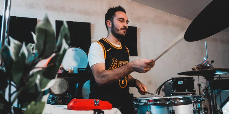 Drummer practicing the set for the upcoming performance