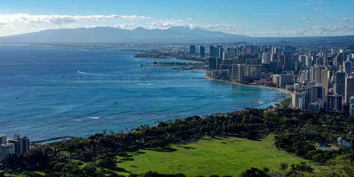View of Honolulu and Honolulu Bay.