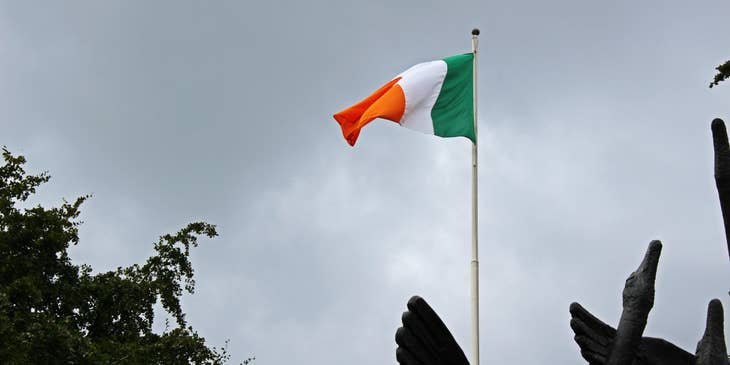 Irish flag on flagpole.