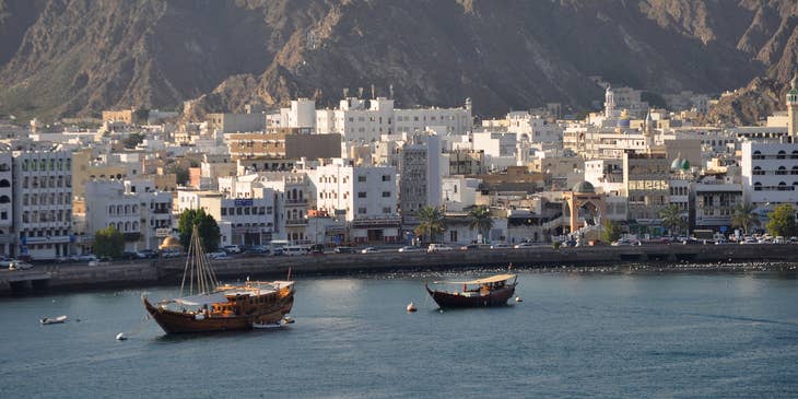 View of the Muscat harbor and city.