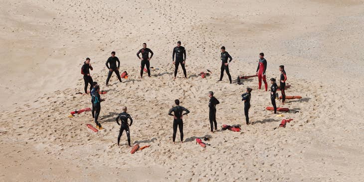 Members of the lifeguard team undergoing training on the beach