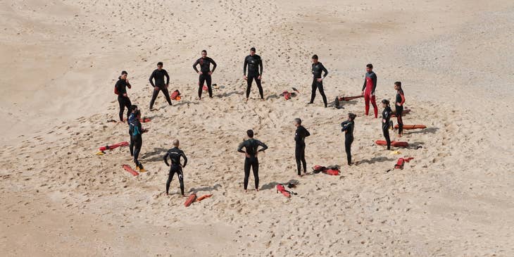 members of the lifeguard team undergoing training on the beach