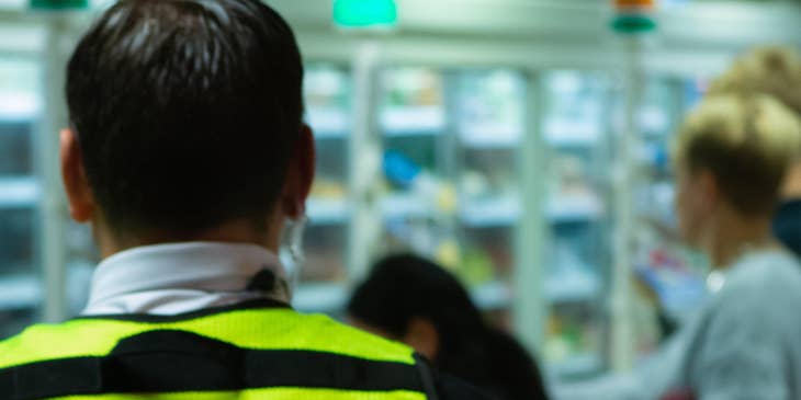 Loss prevention officer patrolling the store looking for any suspicious activity