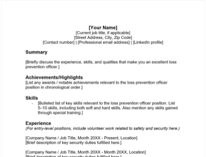 Loss Prevention Officer Resume