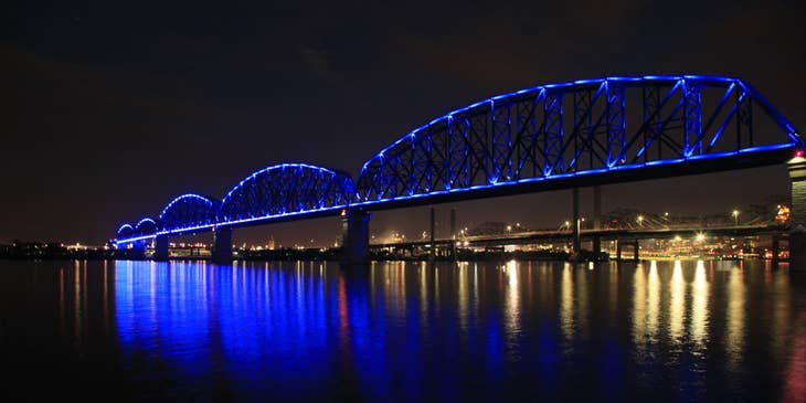Big Four Bridge at night in Louisville, Kentucky.