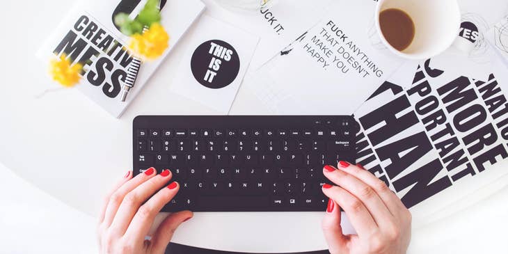 speech writer typing on a keyboard