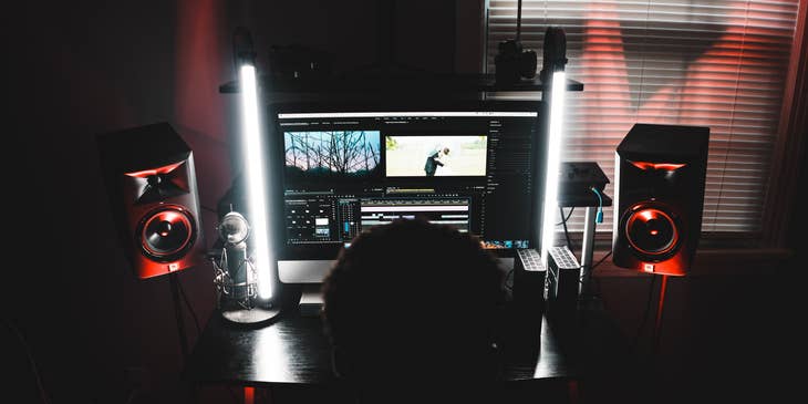 Video Editor working in a dark room
