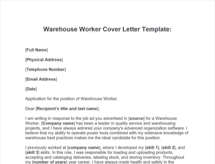 Warehouse Worker Cover Letter